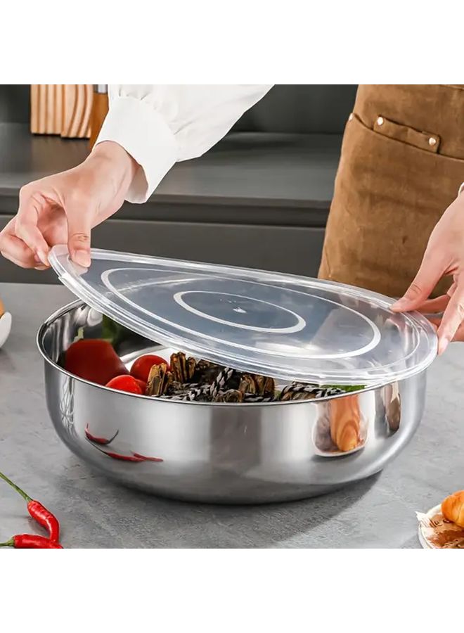 Large Silver Stainless Steel Mixing Bowl With Lid Multi Use Dough Kneading Salad Storage - Image 1