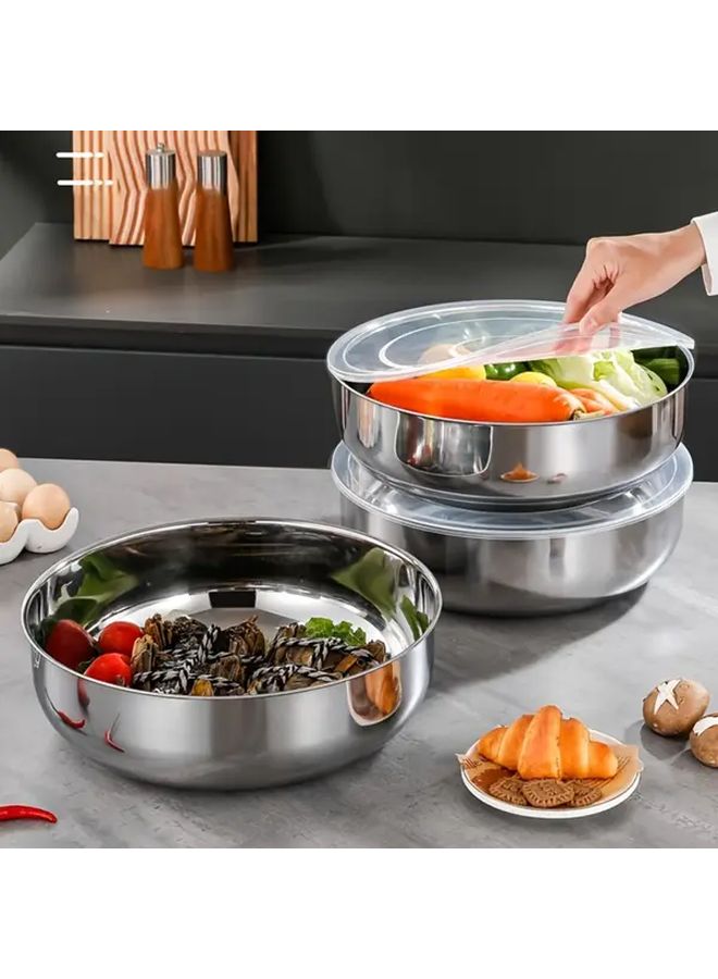 Large Silver Stainless Steel Mixing Bowl With Lid Multi Use Dough Kneading Salad Storage - Image 5