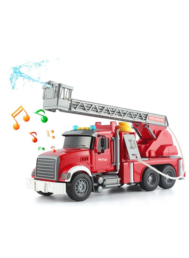 Fire Truck Toy with Lights and Sounds Friction Powered Car Fire Engine Truck with Water Pump Sirens and Extending Ladder Firefighter Toy Truck for Toddler  - Image 1