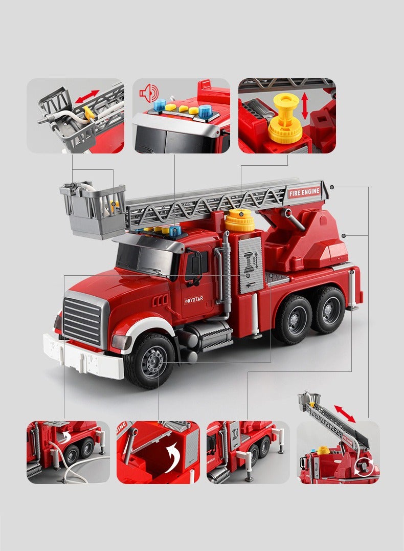 Fire Truck Toy with Lights and Sounds Friction Powered Car Fire Engine Truck with Water Pump Sirens and Extending Ladder Firefighter Toy Truck for Toddler  - Image 3