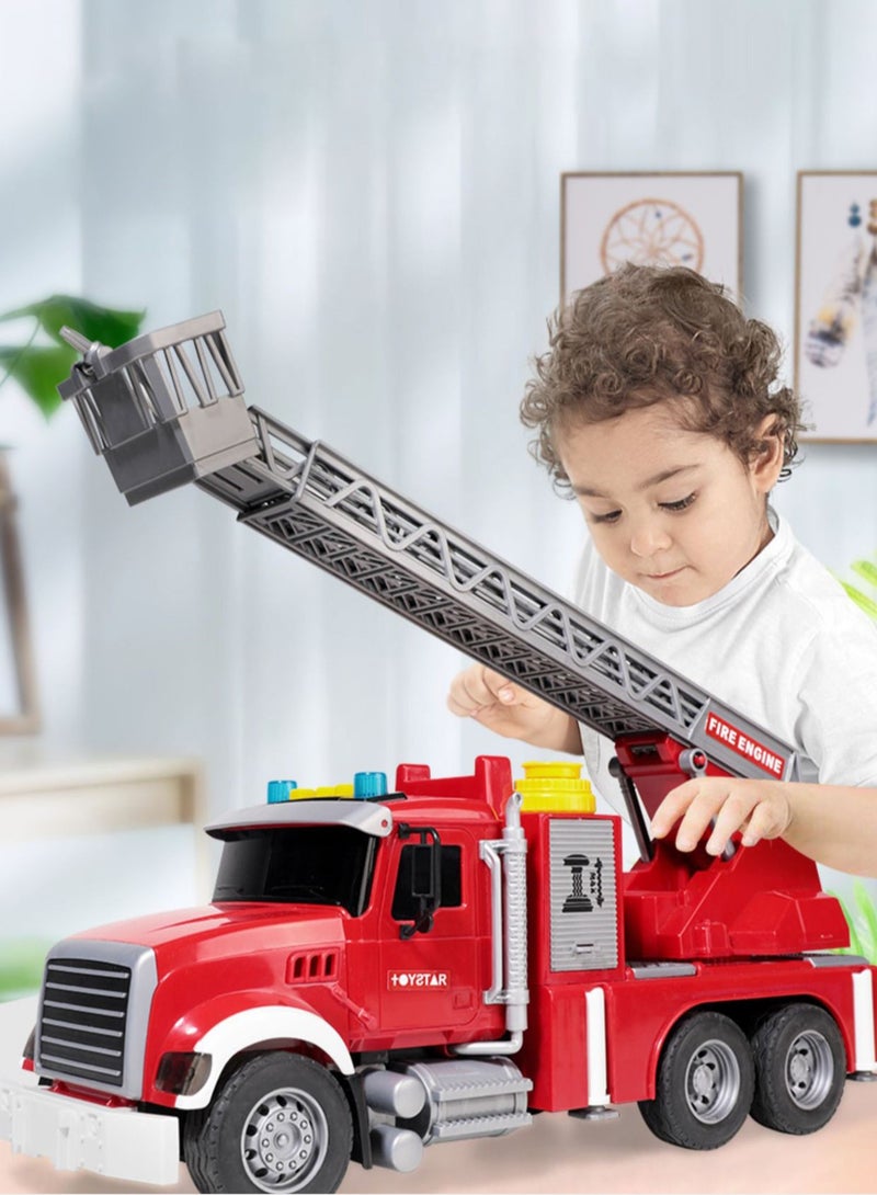 Fire Truck Toy with Lights and Sounds Friction Powered Car Fire Engine Truck with Water Pump Sirens and Extending Ladder Firefighter Toy Truck for Toddler  - Image 2