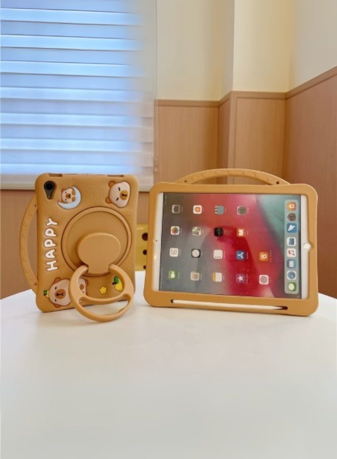 iPad For Kids Cover Fall-Resistant, iPad 11th Generation Case/iPad 10th Generation Case With Capybara Shape,  Tablet Cover For Kids Bpa-Free Eva Foam With  Free School Bag Strap + Anti-Glare Screen Protector + 3-In-1 Multi Grip (Handle/Stand/Pen Tray) - Brown - Image 2