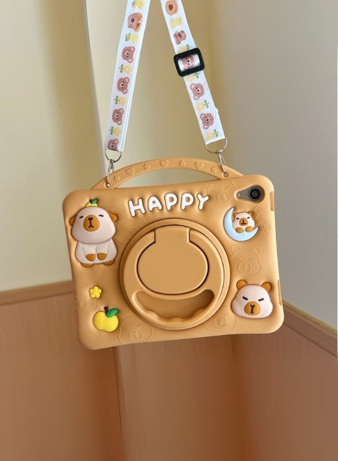 iPad For Kids Cover Fall-Resistant, iPad 11th Generation Case/iPad 10th Generation Case With Capybara Shape,  Tablet Cover For Kids Bpa-Free Eva Foam With  Free School Bag Strap + Anti-Glare Screen Protector + 3-In-1 Multi Grip (Handle/Stand/Pen Tray) - Brown - Image 4