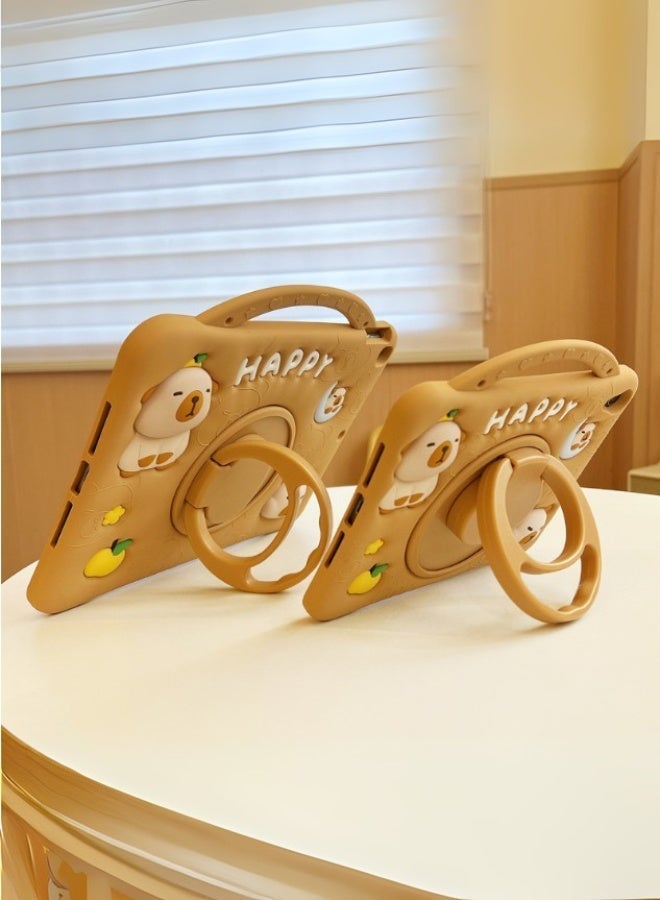 iPad For Kids Cover Fall-Resistant, iPad 11th Generation Case/iPad 10th Generation Case With Capybara Shape,  Tablet Cover For Kids Bpa-Free Eva Foam With  Free School Bag Strap + Anti-Glare Screen Protector + 3-In-1 Multi Grip (Handle/Stand/Pen Tray) - Brown - Image 5