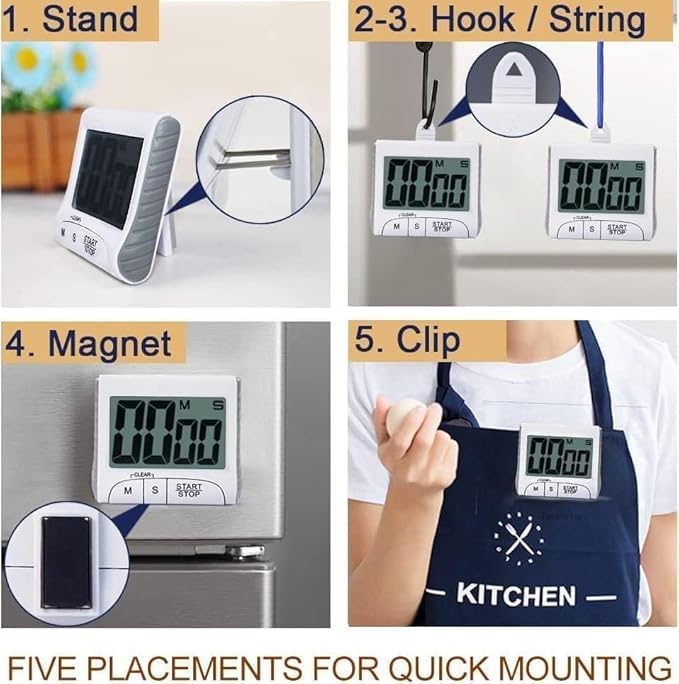 ONTRIP Digital Kitchen Timer with 3 Large Display Magnetic Loud Alarm Stopwatch for Cooking Classrooms Workouts and Games - Image 4