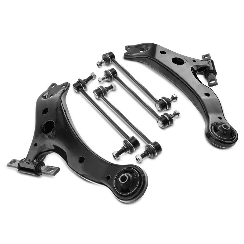 طقم تعليق أمامي وخلفي 6 قطع ذراع تحكم سفلي رابط قضيب التوازن الأمامي والخلفي متوافق مع تويوتا كامري سولارا هايلاندر ليكزس RX330 RX350 RX400h ES300 ES330 من 2002 إلى 2009
