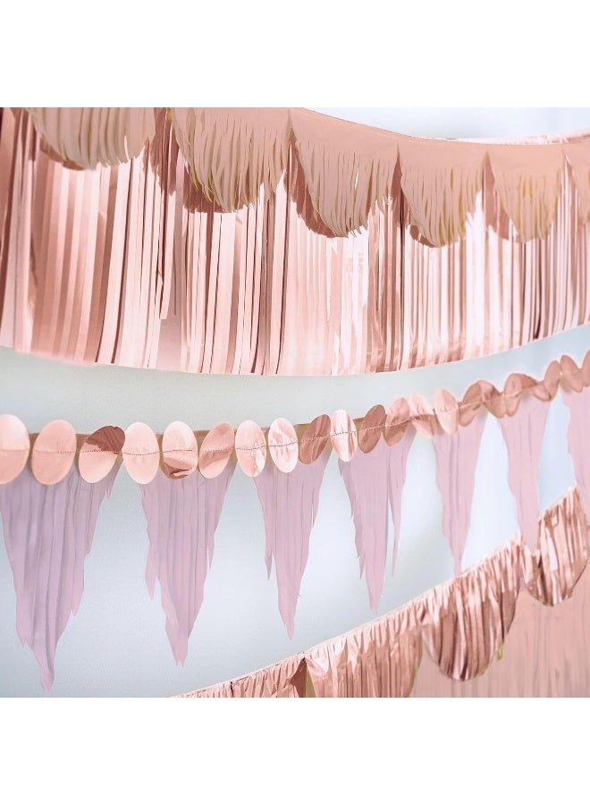 Amscan Multi-Shape Fringe Tissue and Foil Banner Kit - 6' x 3"-14" | Rose Gold | Pack of 6