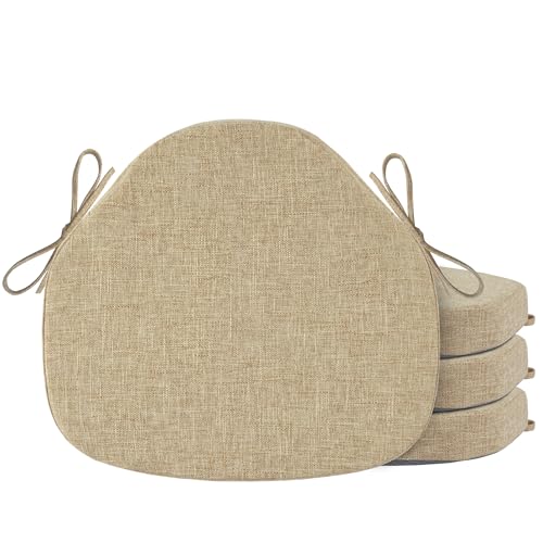 OVOV Chair Cushions for Dining Chairs Set of 4 Windsor Seat Cushion for Kitchen Room Chair Thick Textured Chair Pads with Ties and NonSlip Bottom16x15 Inch Beige - Image 1