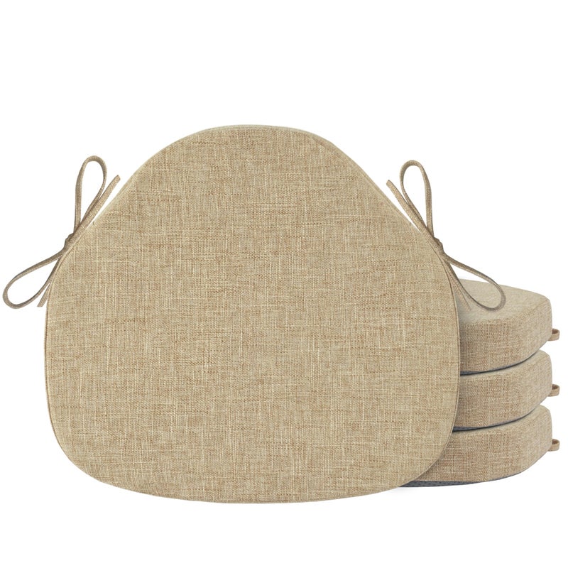OVOV Chair Cushions for Dining Chairs Set of 4 Windsor Seat Cushion for Kitchen Room Chair Thick Textured Chair Pads with Ties and NonSlip Bottom16x15 Inch Beige - Image 2