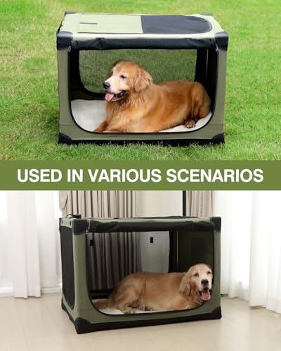 Deekuiwi 42 x 31 x 31 Inch Collapsible Soft Dog Crate for Dogs Up to 90 lbs, Portable Travel Pet Kennel with 4 Zip Doors, Foldable Indoor Outdoor Crate with Mat, Carry Bag, Green - Image 5