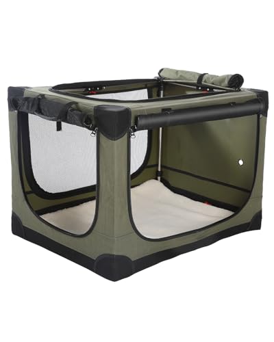 Deekuiwi 42 x 31 x 31 Inch Collapsible Soft Dog Crate for Dogs Up to 90 lbs, Portable Travel Pet Kennel with 4 Zip Doors, Foldable Indoor Outdoor Crate with Mat, Carry Bag, Green - Image 1
