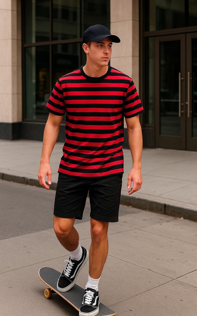 Zengjo Red and Black Striped Shirt Men(XXL,Black&Red WD) - Image 2