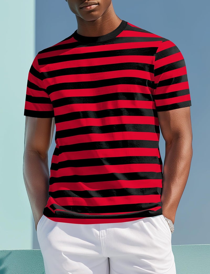 Zengjo Red and Black Striped Shirt Men(XXL,Black&Red WD) - Image 3