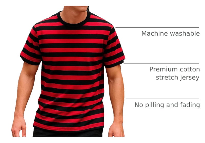 Zengjo Red and Black Striped Shirt Men(XXL,Black&Red WD) - Image 4