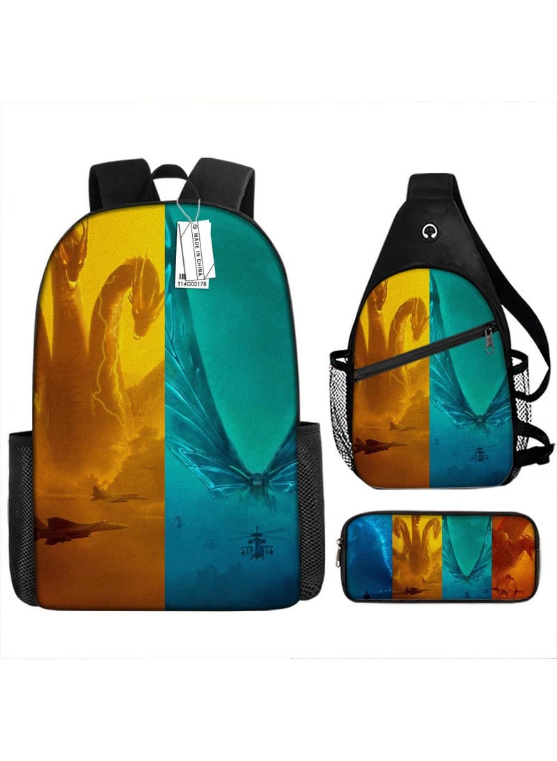 general 3-Piece Godzilla VS Kong 3D Print Backpack Set - Image 1