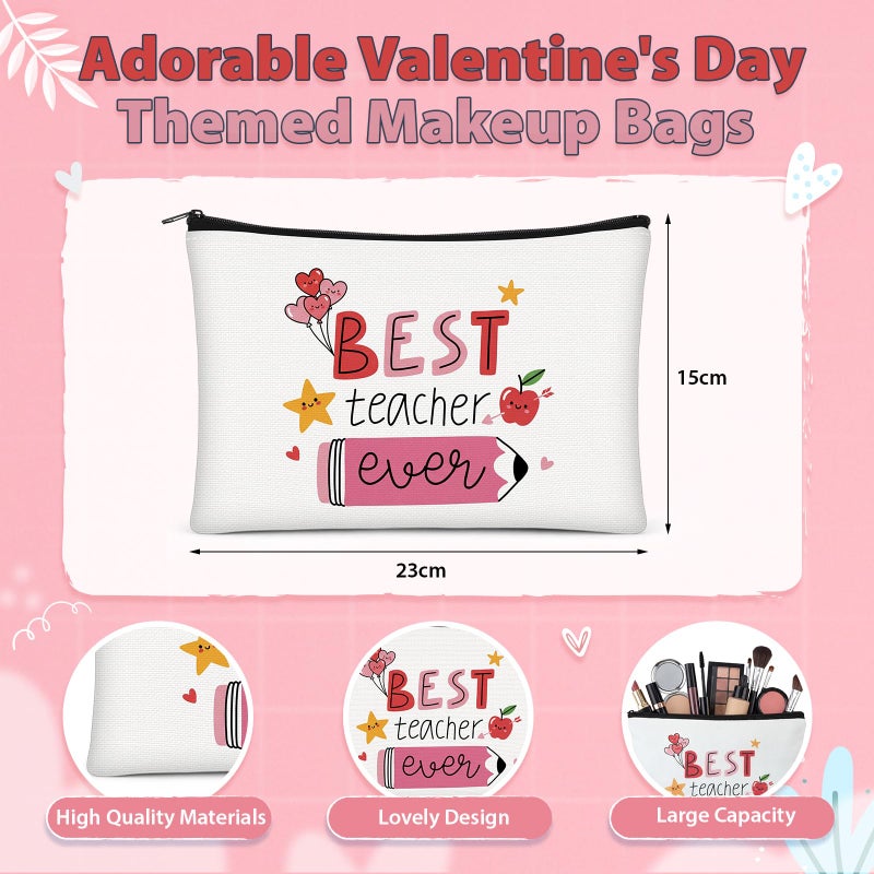 Sanwuta 12 Pcs Valentine's Day Gift for Teacher Appreciation Gifts, best Teacher Ever Makeup Bag Pouches, Bulk Valentine Gifts, Travel Toiletry Bag, Thank You Gift for Educators, Teachers - Image 3
