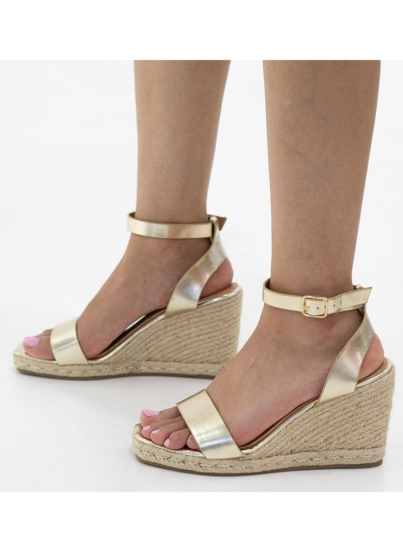 LAMARAPARIS - Jacinta one band espadrille 9cm wedge heel sandals gold - Image 1