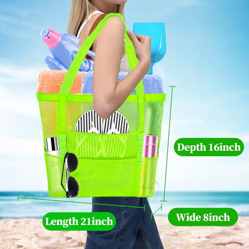Yunaeduo Extra Large Mesh Beach Bag - Lightweight & Foldable Family Beach Bag with 9 Pockets for Toys, Towels & Vacation Essentials - Green - Image 2