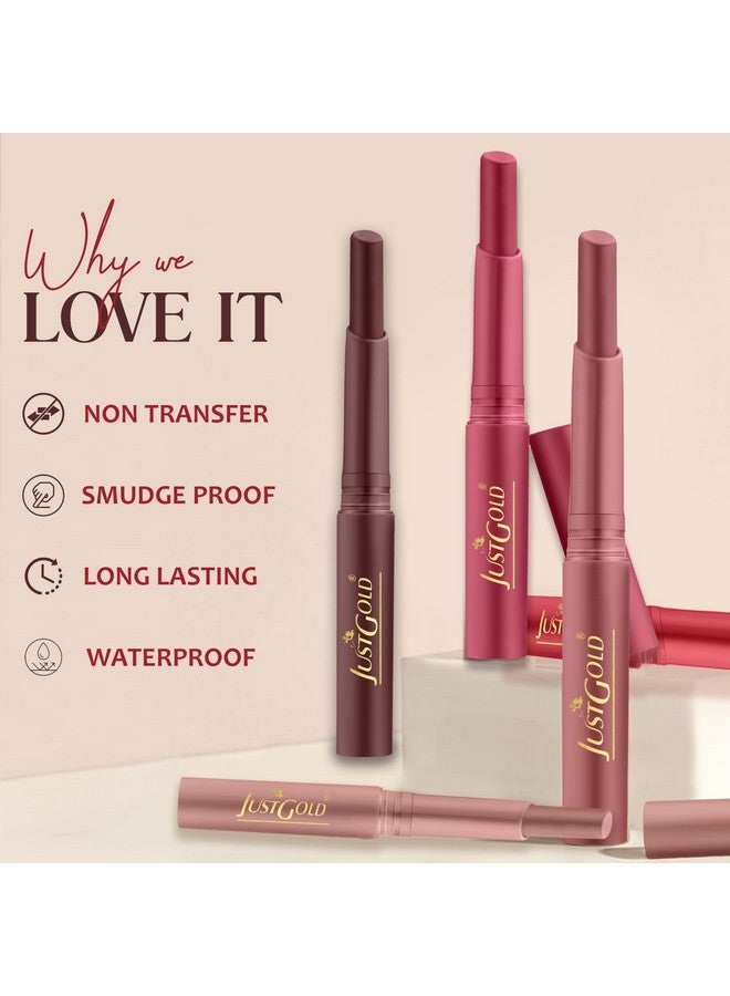 JUST GOLD روج مات طويل الأمد من JUST GOLD مع تغذية من فيتامين E والألوة فيرا L08 لوز أحمر غني لمظهر مكياج جريء - Image 2