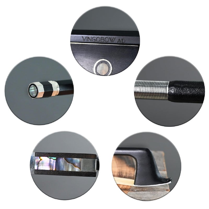 VINGOBOW Carbon Fiber Violin Bow 3/4 Size VINGOBOW 100V Advanced Level 69cm Three Quarters Parisian Eyes Ebony Frog Real Mongolian White Horse Hair Warm Clear Tone Straight Smooth Screw Great Flexibility - Image 4