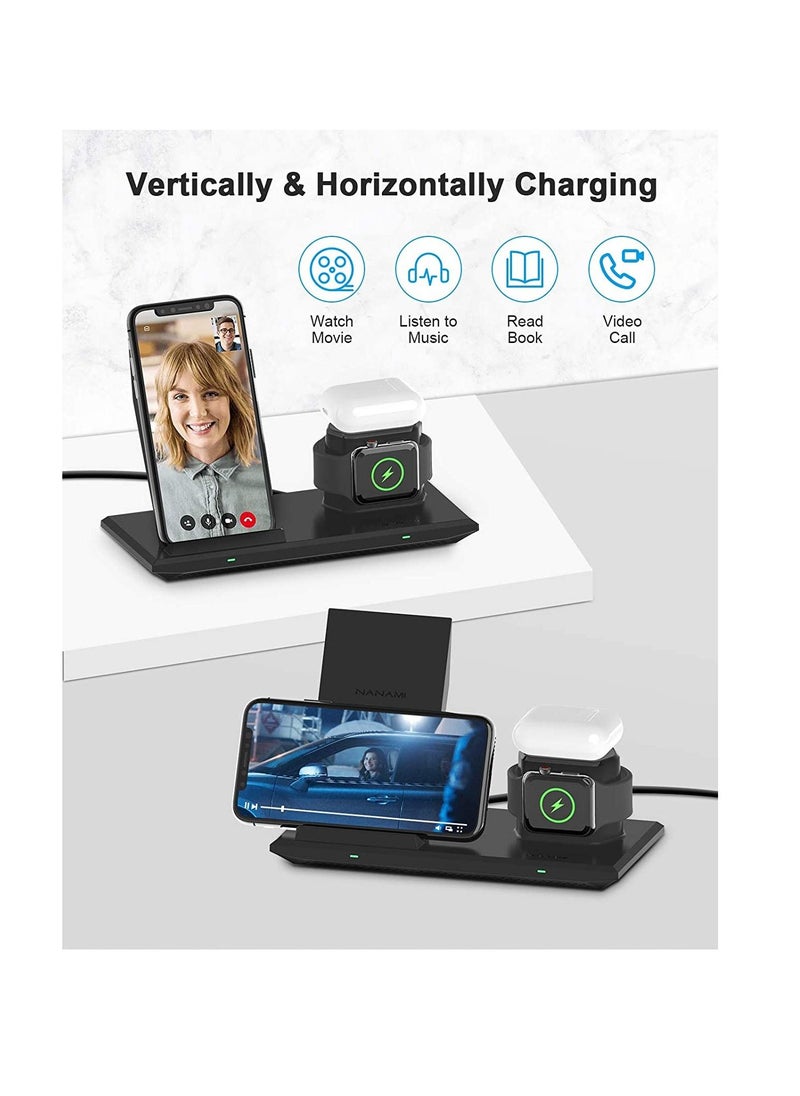 NANAMI  - Wireless Charger, NANAMI 3 in 1 Fast Wireless Charging Station for Apple iWatch Series 5/4/3/2/1,AirPods Pro 2,iPhone 13/12/11/SE 2020/XS/XR/X/8,Galaxy S21/S20/S10/S9/S8/Note 20/10(with 18W Adapter) - Image 1