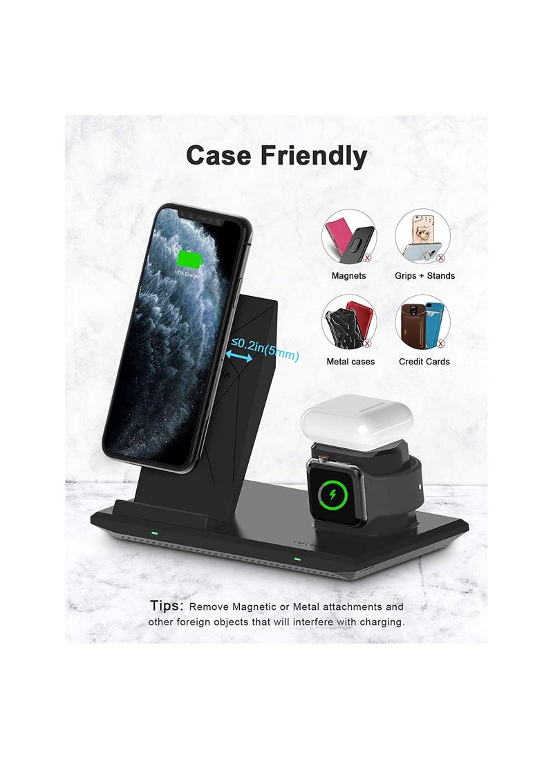 NANAMI  - Wireless Charger, NANAMI 3 in 1 Fast Wireless Charging Station for Apple iWatch Series 5/4/3/2/1,AirPods Pro 2,iPhone 13/12/11/SE 2020/XS/XR/X/8,Galaxy S21/S20/S10/S9/S8/Note 20/10(with 18W Adapter) - Image 1