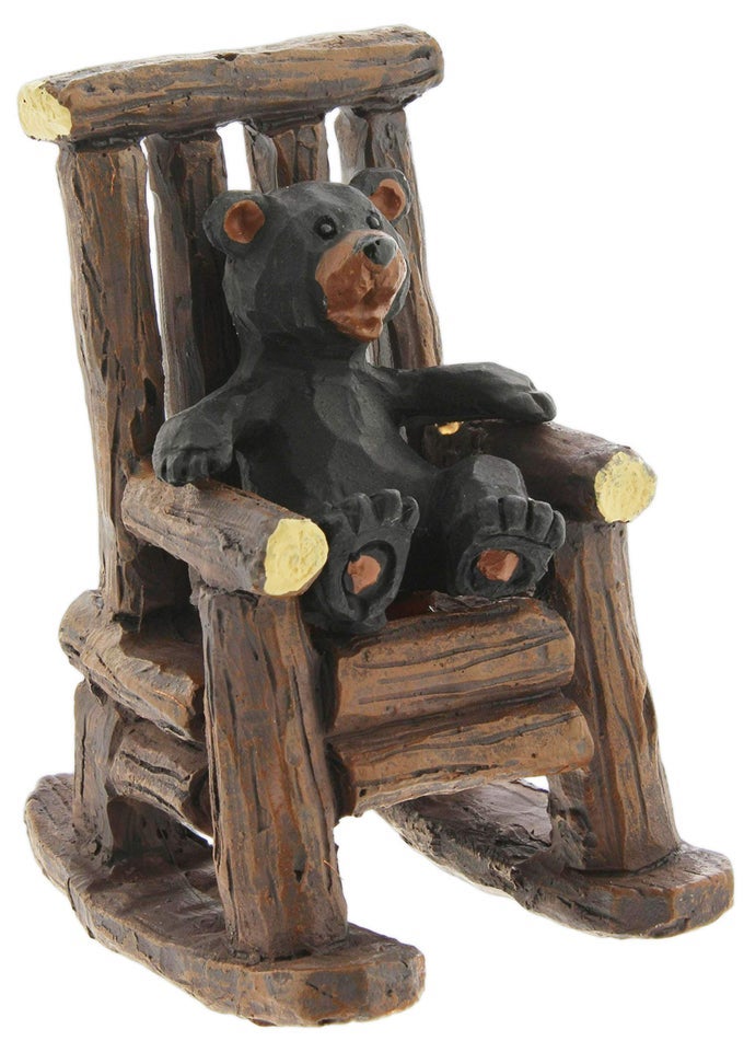 BLACK BEAR CUB IN ROCKING CHAIR FIGURINE