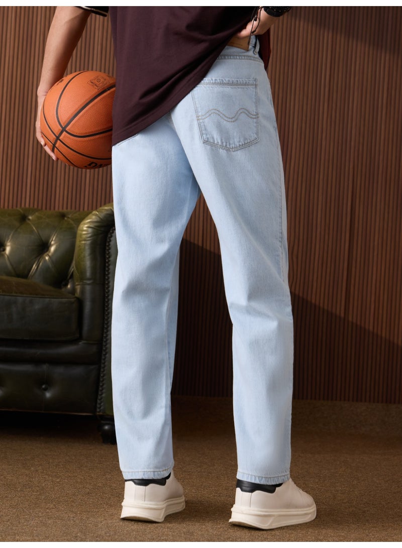 The Souled Store Men Light Blue Denim Straight Fit Jeans - Image 5