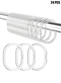 HY 24 PCS Gliding Plastic Shower Curtain Rings Hooks,Curtain Rings Shower Curtain Hooks,Shower Curtain Rings Durable Bathroom Rings,Shower Window Rods(C-Shaped,Transparent)  - Image 1