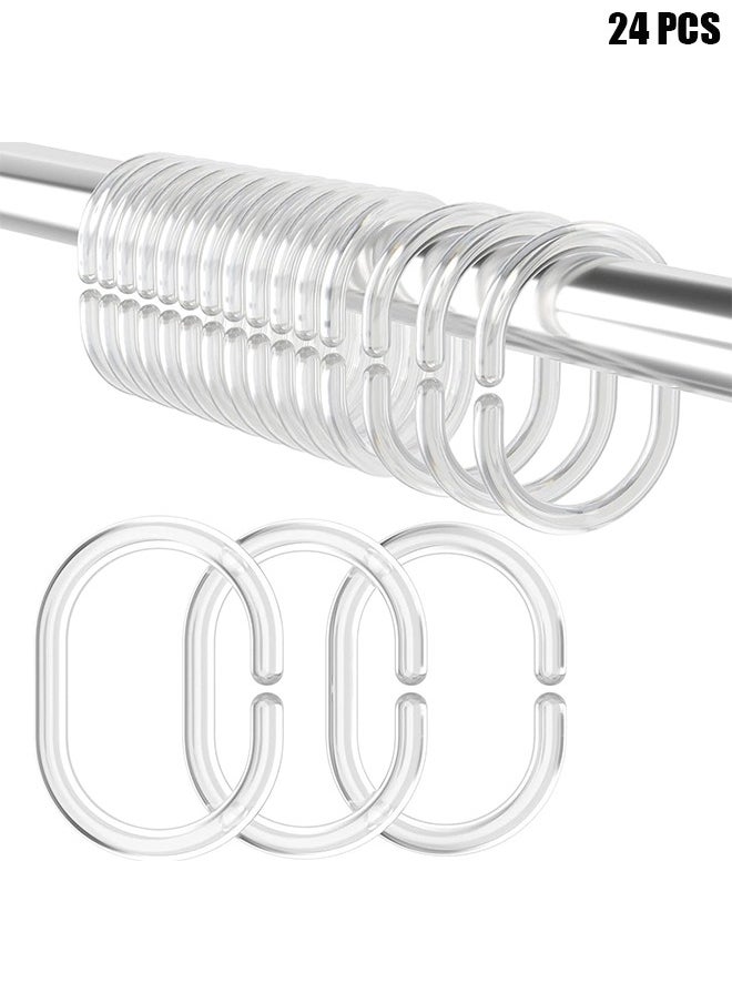 HY 24 PCS Gliding Plastic Shower Curtain Rings Hooks,Curtain Rings Shower Curtain Hooks,Shower Curtain Rings Durable Bathroom Rings,Shower Window Rods(C-Shaped,Transparent)  - Image 1