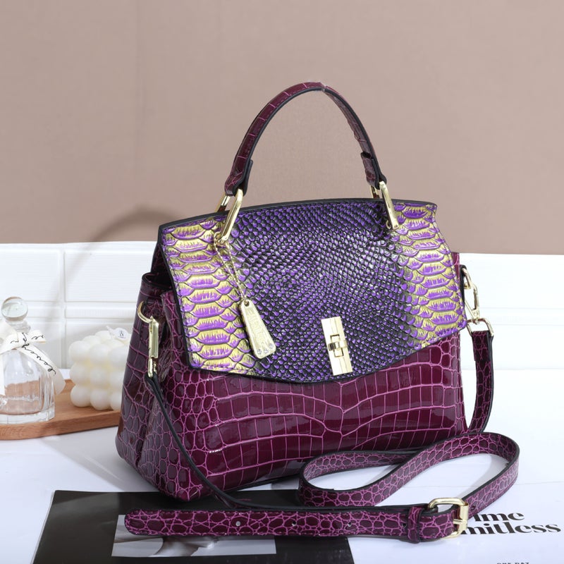 Crocodile Pattern Patent Leather Women'S Bag Shoulder Messenger Bag Fashion High-End Organ Bag Live Explosion Large - Image 2