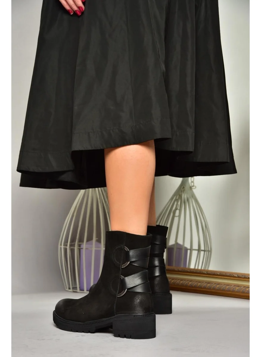 Fox Shoes T654047101 Black Genuine Leather Nubuck Women's Boots