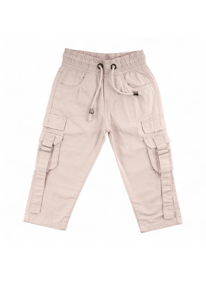 MARWAN Kids Canvas Cargo Long Pants with Elastic Waistband and Open Bottom Design - Image 1