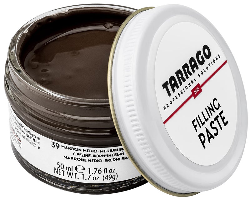 Tarrago Filling Paste - 50ml Leather Filler Repair Compound - Leather Restoration Crack, Burns, Tears, Holes Filler for Car Seats, Furniture, Couch, Boots, Shoes, Clothing - Medium Brown #39