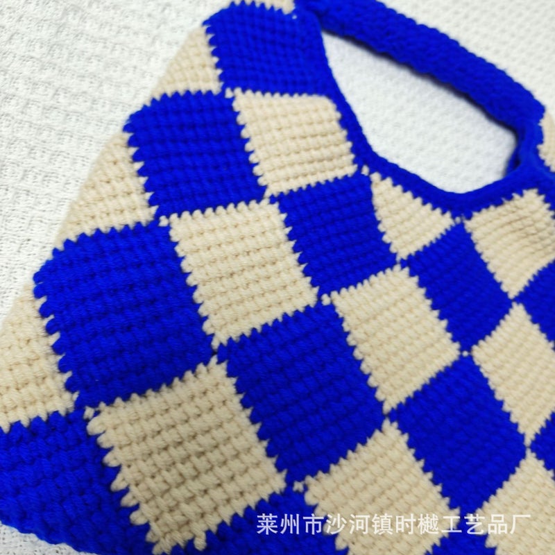 Versatile Knitted Bag Woven Bag Rhombus Wool Bag Woolen Crochet Bag Handbag Hand Bag Bag For Women - Image 5
