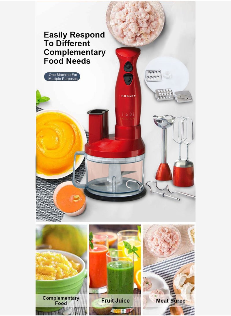 7-In-1 Multifunctional Food Processor Hand Blender, Chopper, Mixer, 700 Watt, Splash Control SK-5011-7 Red