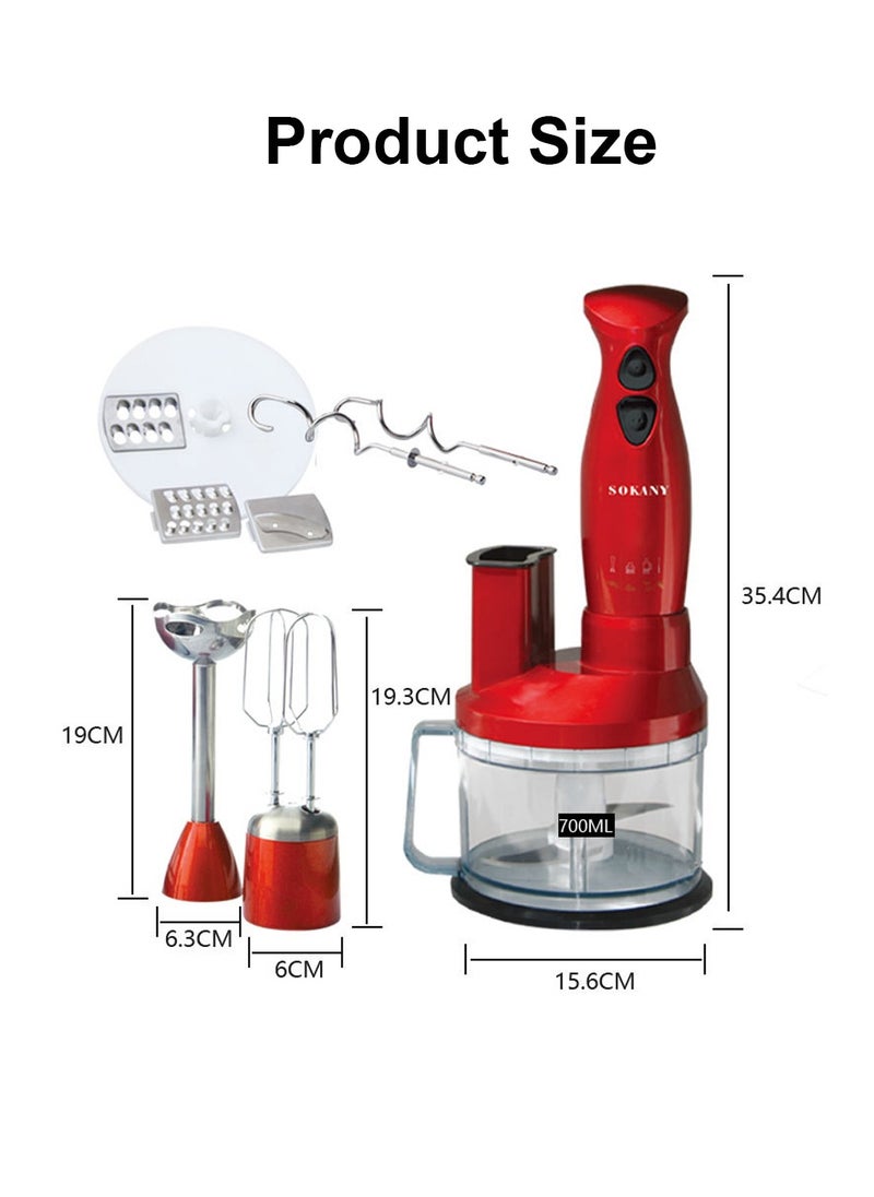 7-In-1 Multifunctional Food Processor Hand Blender, Chopper, Mixer, 700 Watt, Splash Control SK-5011-7 Red