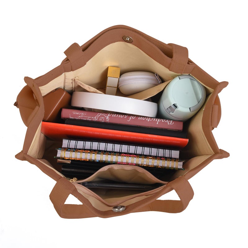 Valleycomfy Vintage Casual Corduroy Tote Bags Crossbody Bag Purse for Women Travel Shoulder Bags Handbags Eco Bag,Brown,Large - Image 5