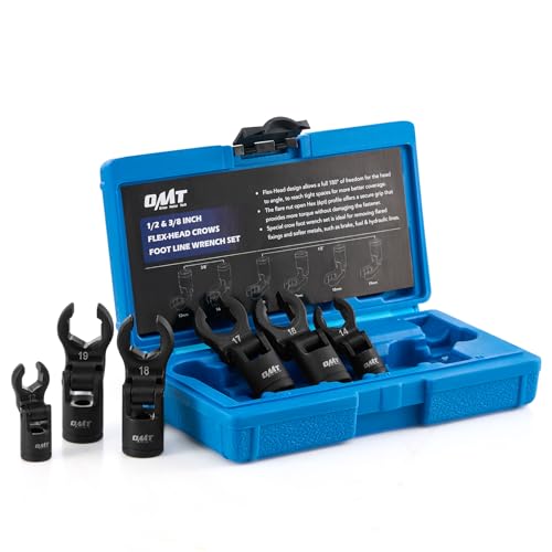 Orion Motor Tech Crows Foot Wrench Set, 6pc Flex Head Crows Foot Line Wrench Set with 1/2" & 3/8" Drive, Metric Crowfoot Wrenches for 12 14 16 17 18 19 mm Nuts with 180° Flexible Head Storage Case - Image 1