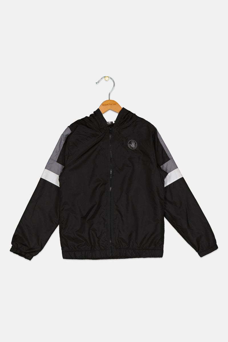 Body Glove جاكيت واقي من الرياح للأطفال الأولاد بشعار العلامة التجارية، مجموعة سوداء - Image 1