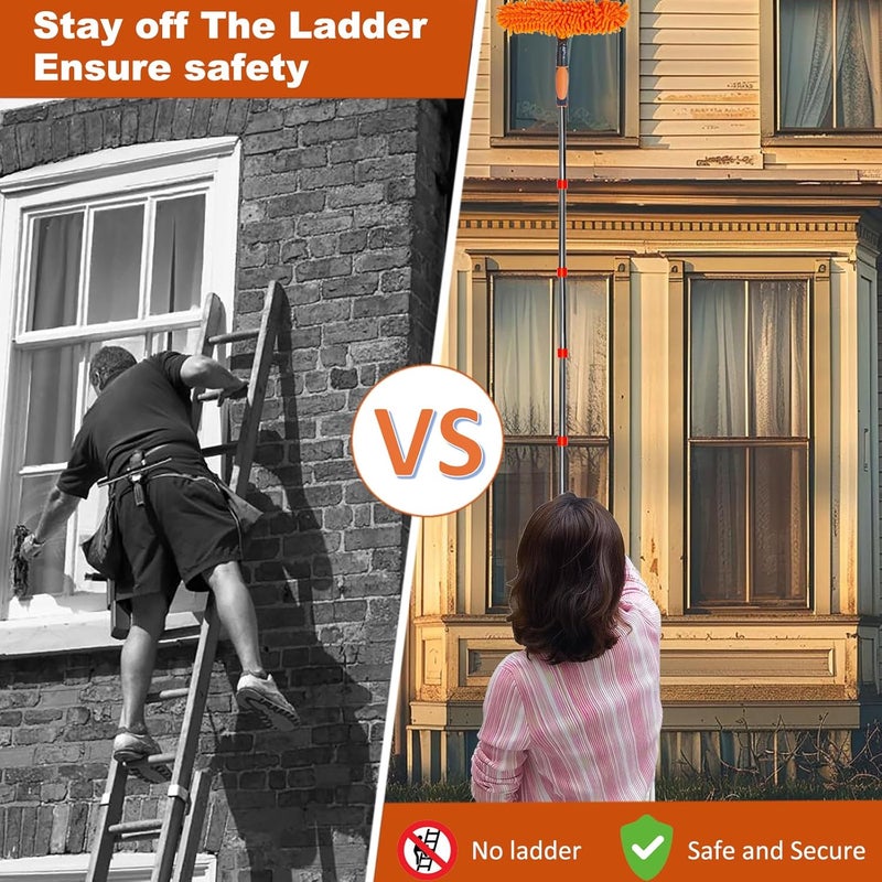 Tonmp 15 Foot High Reach Duster Kit with 2-14 ft Extension Pole // High Ceiling Dusting and Window Cleaning Kit with Telescopic Pole - Window Washer & Squeegee, Cobweb Duster, Fan Blade and Feather Dusters Global assemble options - Image 4