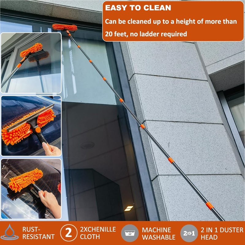 Tonmp 15 Foot High Reach Duster Kit with 2-14 ft Extension Pole // High Ceiling Dusting and Window Cleaning Kit with Telescopic Pole - Window Washer & Squeegee, Cobweb Duster, Fan Blade and Feather Dusters Global assemble options - Image 3