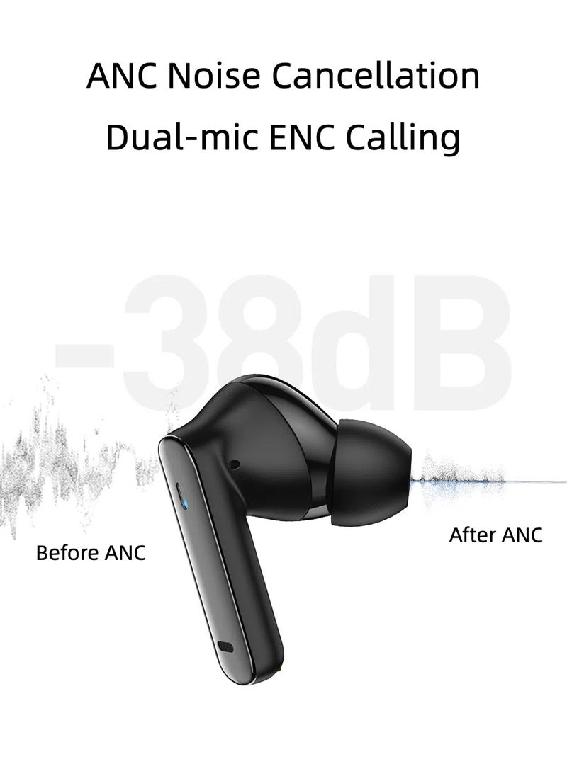Recci True Wireless Earbuds with Strong Active Noise Cancelling, 38dB ANC and Dual-Mic ENC Bluetooth Headphones, Powerful bass, 44H Playtime, Bluetooth 5.3, Intelligent Touch Control, Sport Earbuds for iPhone, Android, Black  - Image 4