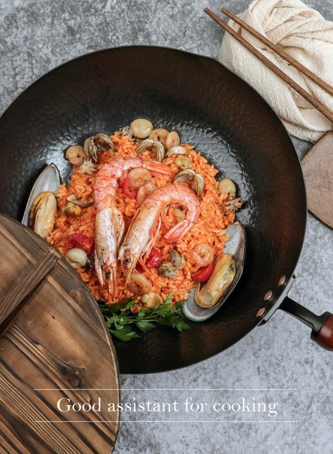 BIELMEIER 12.5" Wok Pan - Carbon Steel Flat Bottom Wok with Lid, Suits All Stoves - Image 2