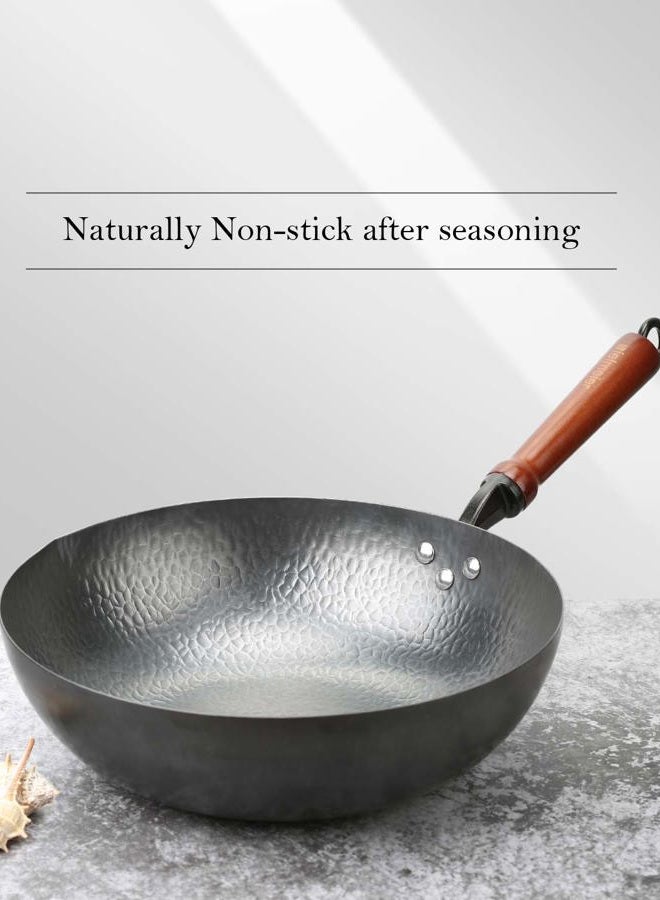 BIELMEIER 12.5" Wok Pan - Carbon Steel Flat Bottom Wok with Lid, Suits All Stoves - Image 4