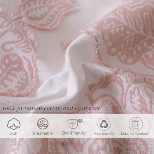 meadow park Cotton Clipped Jacquard Duvet Cover Set King, 3 Pieces Jacobean Floral Bedding Set (Pink, King) - Image 3