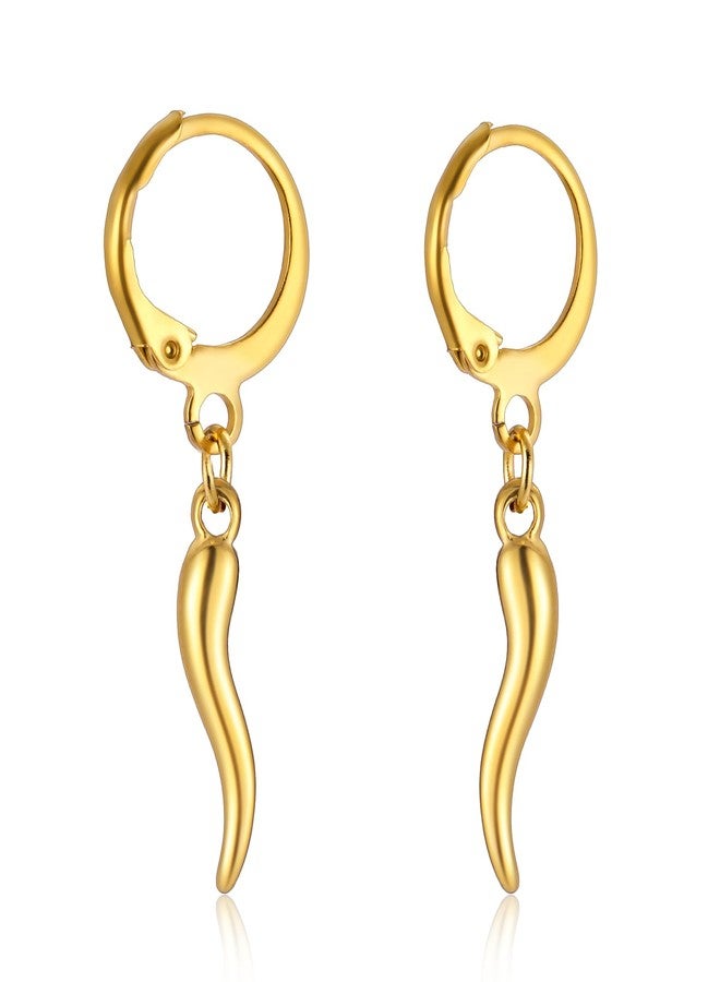 VASSAGO Lucky Amulet Italian Horn Dangle Earrings for Women Stainless Steel Cornicello Drop Earrings (gold hoop earrings) - Image 1