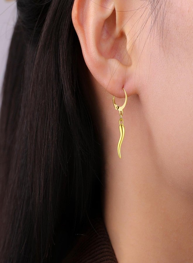 VASSAGO Lucky Amulet Italian Horn Dangle Earrings for Women Stainless Steel Cornicello Drop Earrings (gold hoop earrings) - Image 5