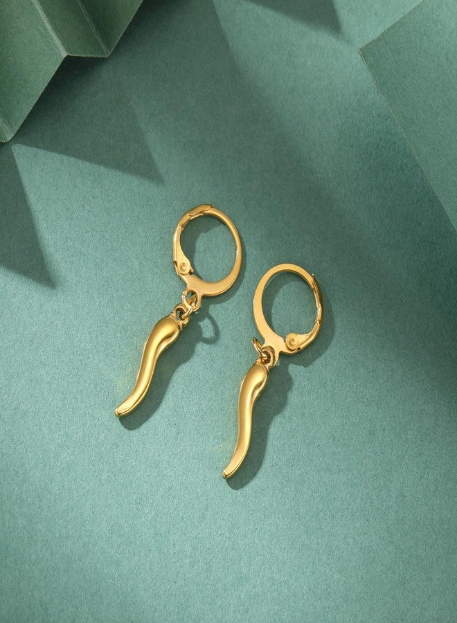 VASSAGO Lucky Amulet Italian Horn Dangle Earrings for Women Stainless Steel Cornicello Drop Earrings (gold hoop earrings) - Image 4