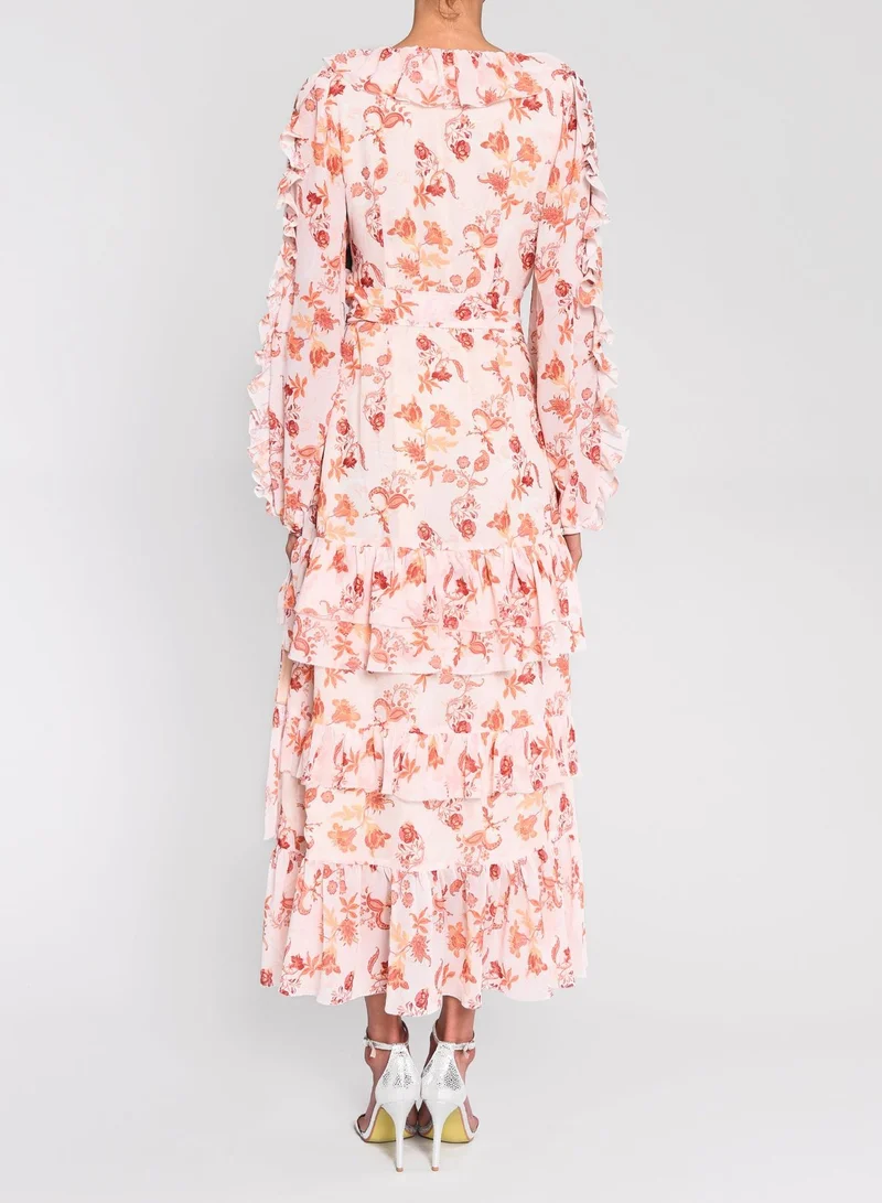 ترو ديكادينس True Decadence Peach Orange Floral Wrap Midi Dress